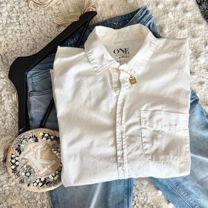 One Teaspoon Women’s White Cotton Relaxed Oversized Button Down